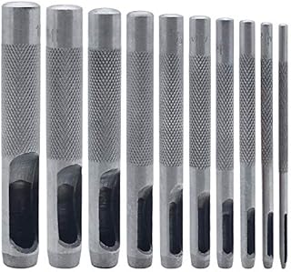 DXLing 10 Pieces Round Steel Hollow Punch Set 1 mm to 10 mm Different Sizes Leather Craft Hollow Hole Punch Cutter Tools for Watch Band Gasket Belt Strap Shoe Fabric Canvas Clothes Eyelet - Silver