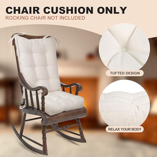 Image of Lokex Rocking Chair Cushion Only,Tufted Non-Slip Comfortable Rocking Chair Cushions Indoor with Ties,Striped Rocking Chair Pads (White-S2064-1, 21x17 /17x17)