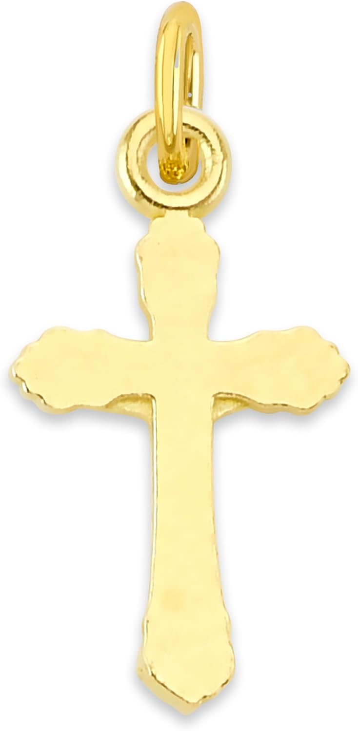 Solid 10k Gold Crucifix Microcharm, Mini Dainty Charm Religious Jewelry with Clasp