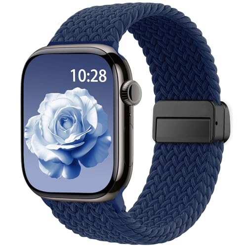 Braided Stretchy Band Compatible with Apple Watch Bands 38mm 40mm 41mm 42mm 44mm 45mm 46mm 49mm Women Men Soft Nylon Solo Loop Magnetic Sport Strap for iWatch Series 11 10 9 8 7 6 5 4 3 2 1 SE Ultra