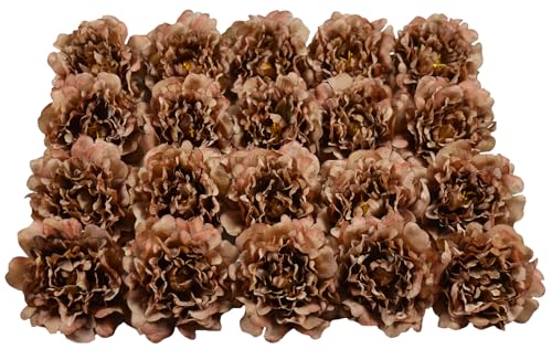 DH EYB 20 Pcs Artificial Flower Peonies 5 Silk Fake Peonies with 6 Stems No Leaf Faux Peonies Flowers for Decoration Wedding Home Party Centerpiece Decor Floral Art (Coffee)