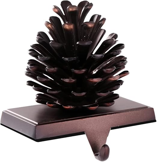 Pine Cones Christmas Stocking Holder for Mantel Christmas Stocking Hangers for Fireplace Mantle Stocking Hook for Fireplace Shelf Holiday Christmas Decor (Pinecone)