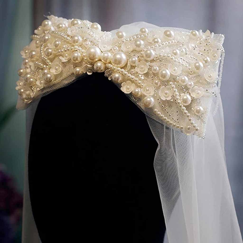 Velo de novia con perlas y borlas JFDBGU para tocado de boda al aire libre