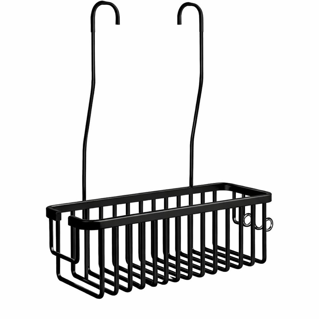 Pwrco Black Hanging Organiser Aluminium Alloy Rustproof Caddy No Drill Shower Storage Rack Basket For Shampoo Conditioner Soap Toiletries Slim Bathroom Accessory 30Cm