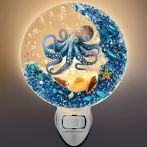 Image of Hortsun Plug in Seashell Night Light Ocean Sea Animal Decorative Night Light Plug in Beach Lamps Vintage Ocean Lamps for Adult for Home Bedroom Living Room Bathroom Wall(Octopus)