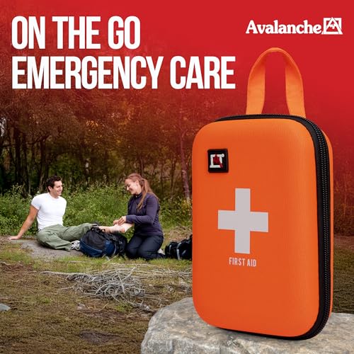Image of Avalanche 53 Pieces First Aid Kit, Compact Emergency Supplies Kit for Home, School, Car, Travel, Sports or Camping in Hard Shell Foam Case, Portable Mini First Aid Kit, Orange