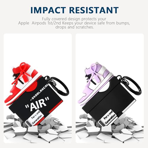 Image of [2Pack] Gedicht for Apple Airpods 2nd Generation Case Cover, Cute Cartoon Shoe Box Soft Silicone Protective Cases for AirPods 1&2 Case with Keychain for Women Men, Red+Purple