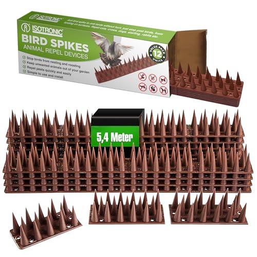 ISOTRONIC Bird Repellent Spikes, Pigeon Scarer for Repelling Birds Pigeons, Cats & Martens