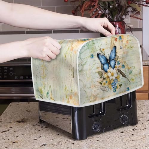 Image of Talayituse Butterfly Daisy Letter Print Toaster Cover 4 Slice Wide Slot, Lightweight Toaster Cover Dust Protection Washable Appliance Bag Bread Maker Cover, M