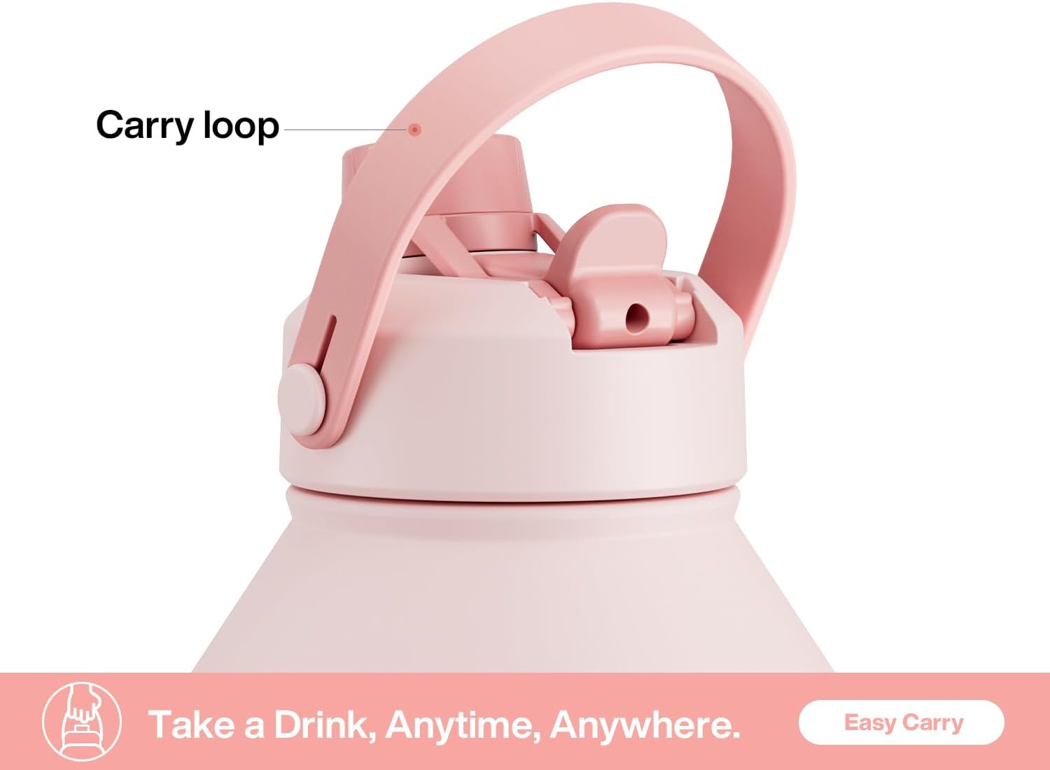 POWCAN 64 oz Insulated Water Bottle with 2-in-1 Straw and Spout Lid, Keep Cold 24H, Leak-Proof, BPA-Free, Double Wall Stainless Steel Water Bottle for Sports, Gym, Travel, and School (Cotton Candy) - Image 4