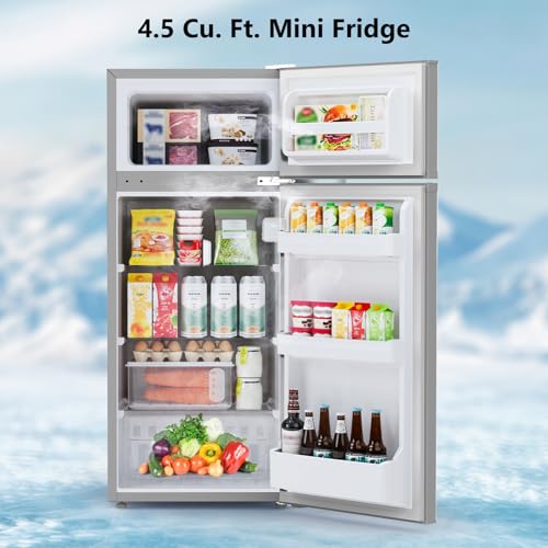 Image of Electactic 4.5 Cu.Ft Mini Fridge with Freezer, 2-Door Compact Refrigerator With 2 Removable Shelves, 3 Level Adjustable Thermostat, Quiet Efficient for Kitchen, Office, Dorm, Apartment-Premium Grey