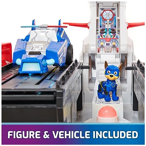Image of Paw Patrol: The Mighty Movie, Aircraft Carrier HQ, with Chase Action Figure and Mighty Pups Cruiser, Kids Toys for Boys & Girls 3+