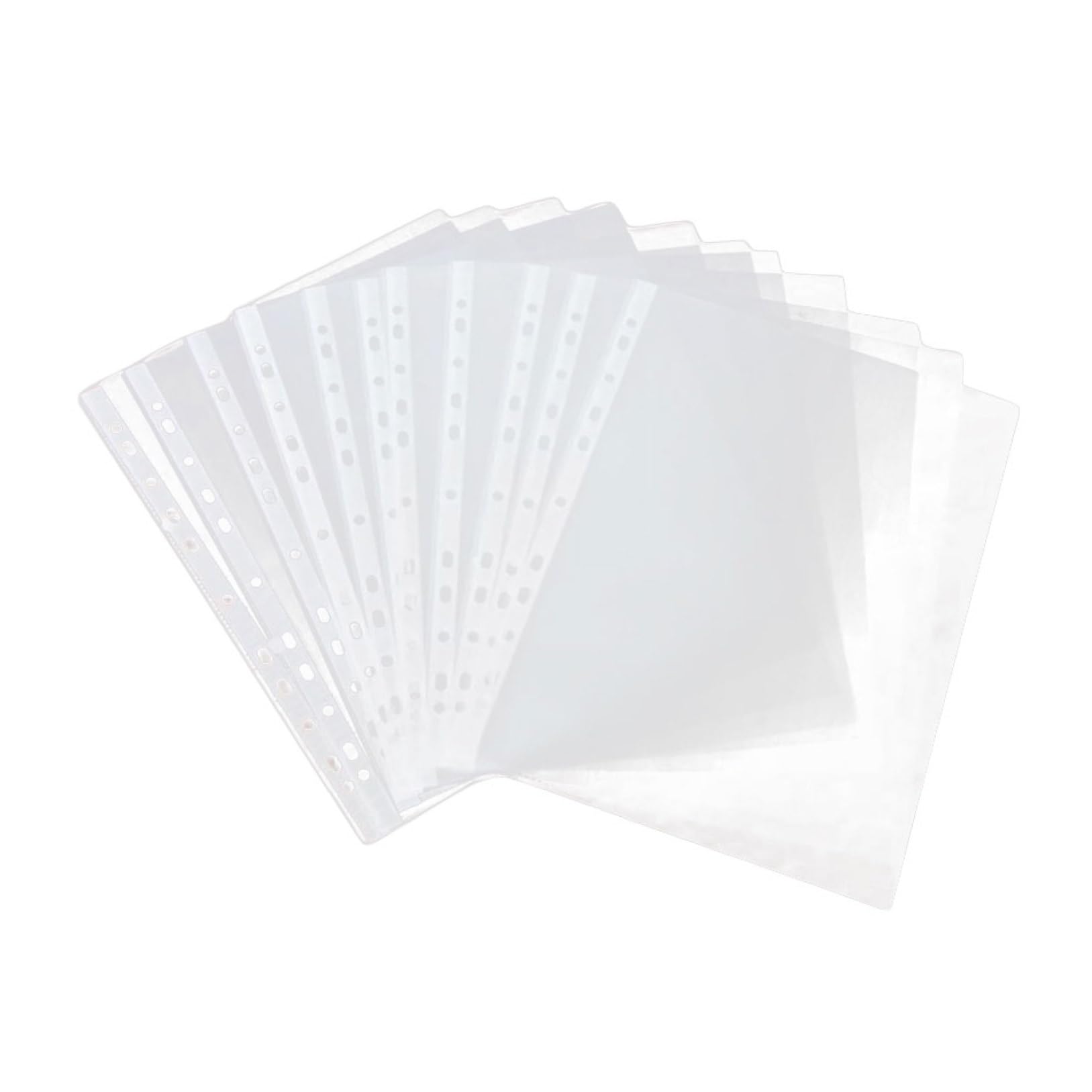 Protector de Hojas Transparente A4 11 Orificios, 100 Piezas | Pvc, Acabado Pulido y Fácil Limpieza, Uso en Colegio y Escuela, para Material Ligero
