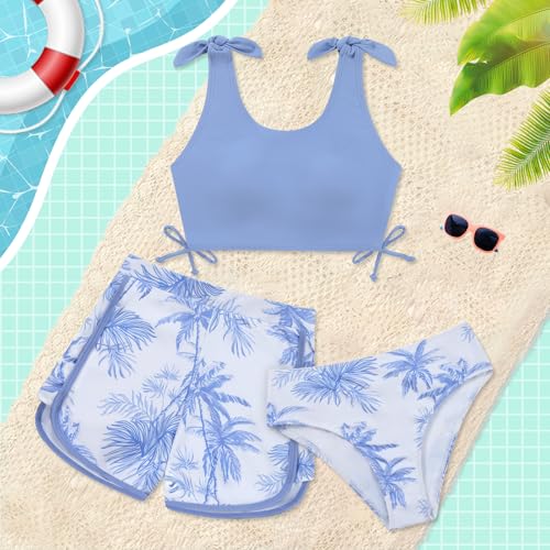 Image of Weixinbuy Girls Swimsuit Bikini Set 3 Piece Kids Tropical Print Swimwear