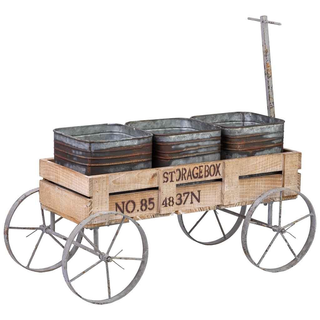 WANDERLUST DECO Carro Expositor, 3 bandejas, Madera y Metal marrón 72.39x28.58x49.53