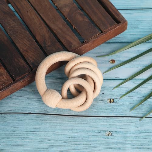 Image of Babbles Wooden Rattle Set for Babies 0-6 Months | 6-12 Months, Baby Toys for Sensory Development, Newborn Baby Gift Set (Ring+Dumbbell+Rolling+Micky Head)