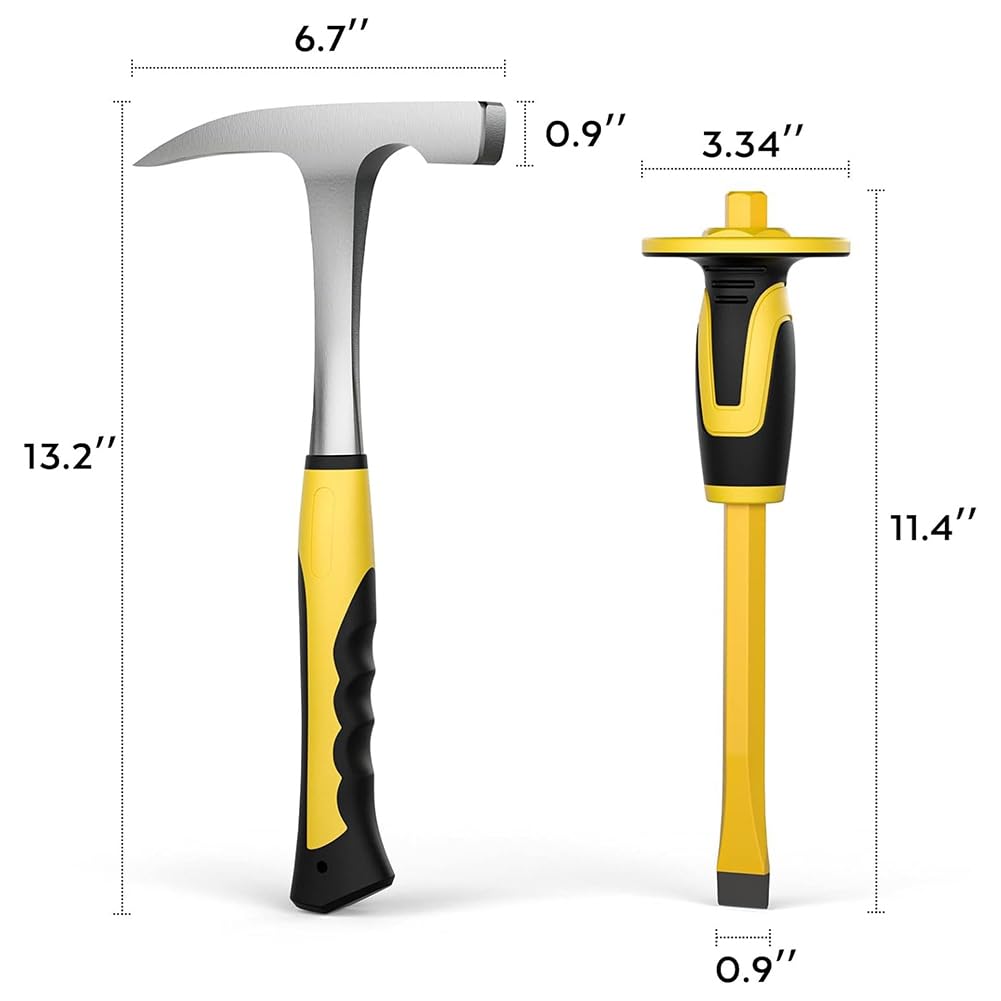 Juego de 5 Piezas Kit de Herramientas para Geología Martillo para Rocas 32 Oz con Cincel Gafas de Seguridad y Silbato
