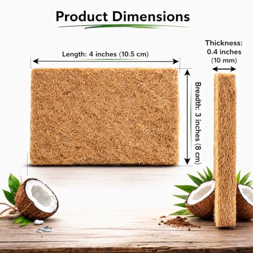 Image of (Pack of 10) for Dishes | 100% Natural Coconut Dishwashing Scrubber | Scratch Free for Non-Stick & Stainless | Eco-Friendly & Biodegradable