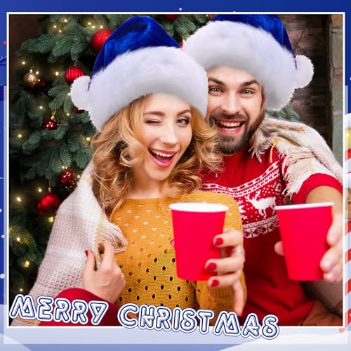 Image of Vicenpal 20 Pcs Santa Hats Bulk Plush Christmas Hats for Adults Women Men Holiday Party Costume(Blue)