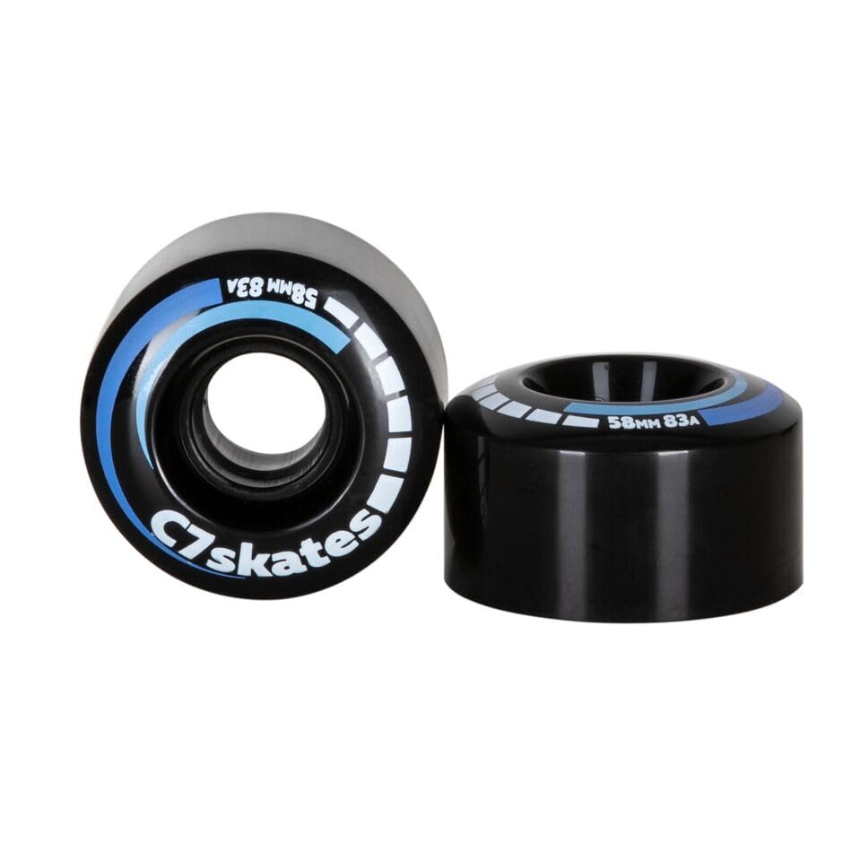 C7skates Roller Skate Wheels, Stoppers, Bearings Bundle - Black