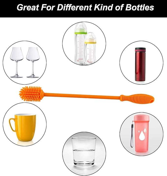 SARTHU 3 in 1 Multifunctional Bottle Cleaning Brush Set 1 Pack Bottle Cap & Cup Cleaner Brush 2 Pack Long Handle Silicone Bottle Cleaning Brushes Perfect for Baby Bottles Water Bottles Glasses 1