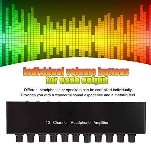 Stereo Headphone Amplifier, 3.5 mm Input 1 in 10 Out Channel Headphone Amplifier, Stereo Audio Amp with 12V 1A Power Adapter, Audio Music Distributor Headphone Splitter for Studio and Stage(US)