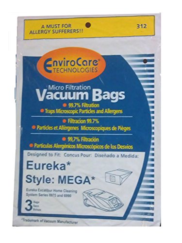 3 bags (1Pkg) Eureka MEGA #58624 (58624A)Cannister Vacuum Cleaner Allergen Style Bags Model Excalibur Powerteam 6975 and 6990