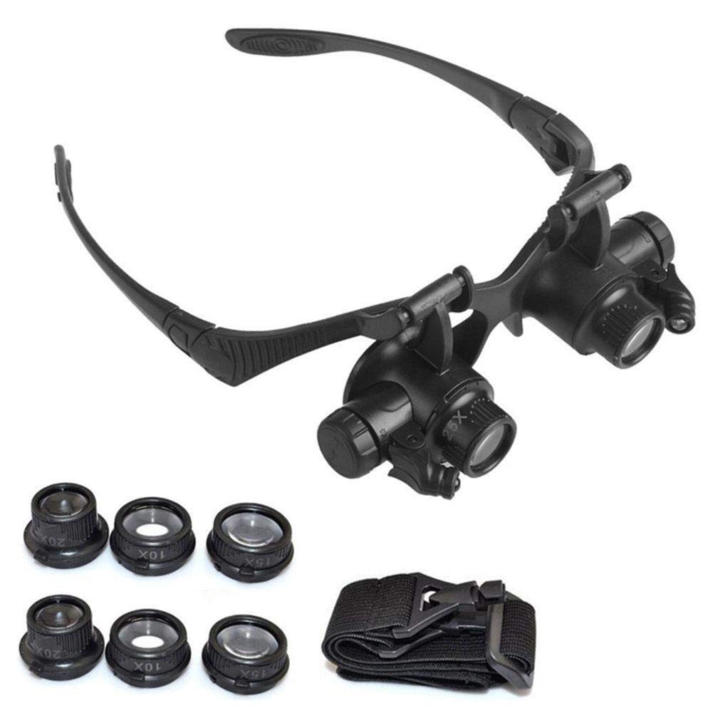 Lupa de reparación montada en la Cabeza 10X 15X 20X 25X Gafas con luz LED Lupa Diadema Joyería Relojero Lente óptica Lupa de Vidrio Lupa Lectura/Observación/Reparación Iluminación de reparación