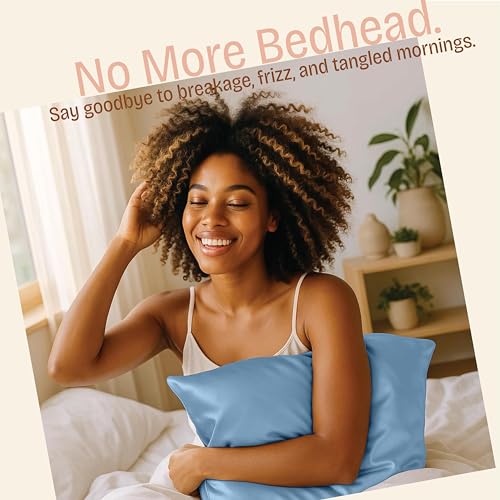 Image of BLISSFORD Luxury Satin Pillowcase for Hair - King Satin Pillowcase with Zipper, Jewel Blue (Pillowcase Set of 2)