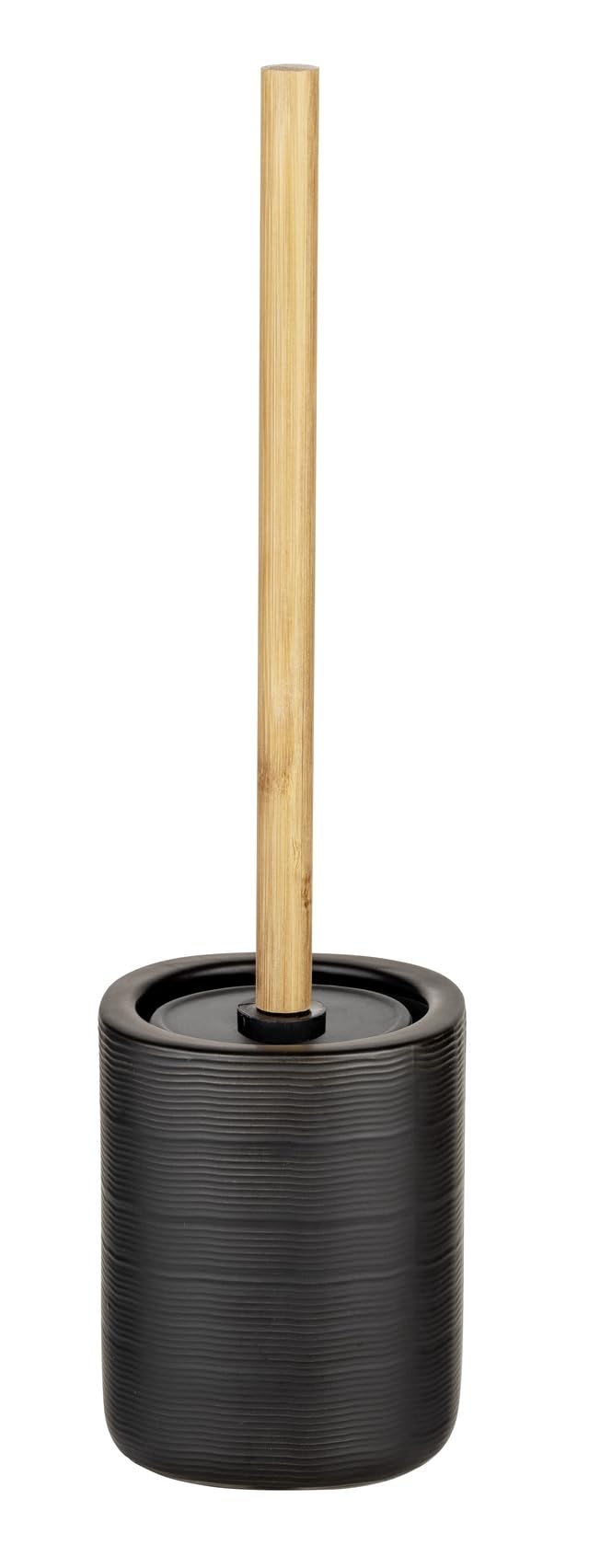 Schöner Wohnen Kollektion Bad-Accessoire Set Mod. Zena 3-teilig Keramik Bambus Schwarz mit Seifenspender Zahnputzbecher und WC-Garnitur Maße 38,5 cm x 10 cm