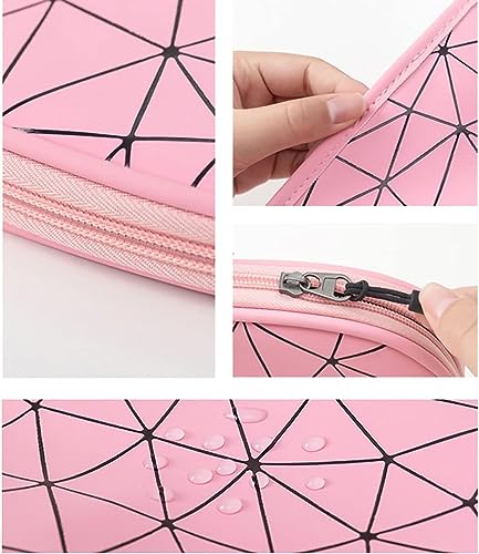 Image of Makeup Bag for Women, Diamond Pattern Makeup Bag with Zipper Large Capacity Travel Toiletry Bag - Pink