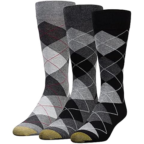 GOLDTOE Men's Carlyle Argyle Crew Dress Socks, 3-Pairs, Black Grey Argyle, Large Cover