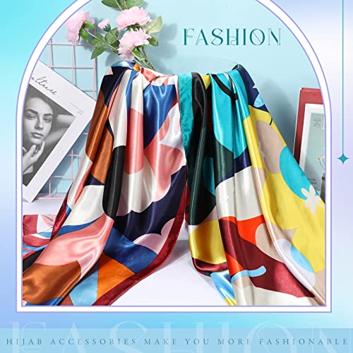 SATINIOR 35 Inch Silky Head Scarf 2 Pcs Large Square Neck Scarf Sleeping Hair Wrapping Satin Bandana for Women(Vivid Color,Floral Style)3