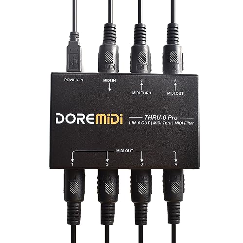 DOREMiDi MIDI THRU-6 Pro Box MIDI Splitter + Filter Be Used To Convert 1 MIDI Input Into 6 MIDI Outputs + USB MIDI Output (THRU-6 Pro)