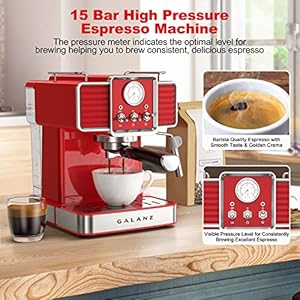 Galanz Retro Espresso Machine with Milk Frother, 15 Bar Pump Professional Cappuccino and Latte Machine, 1.5L Removable Water Tank, Retro Red, 1350 W Galanz Retro Espresso Machine with Milk Frother 15 Bar Pump Professional Cappuccino and Latte Machine 15L Removable Water Tank Retro Red 1350 W