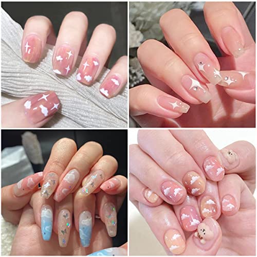 8 Sheets Cute Nail Art Stickers White Clouds 3D Self-Adhesive Nail Decals Colorful Cloud Stars Moon Heart Sparkles Nail Art Design Diy Nail Supplies For Women Acrylic Nails Decoration Accessories #TOP6