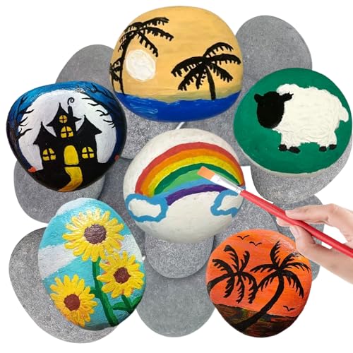 SHIQUAN 15 Stück Steine zum Bemalen, 5-8cm Kieselsteine Zum Bemalen, Flache Steine Zum Bemalen, Strand Kiesel, Geeignet für Kinder-Malgeschenke, Geburtstagsgeschenk, DIY-Handbemalung