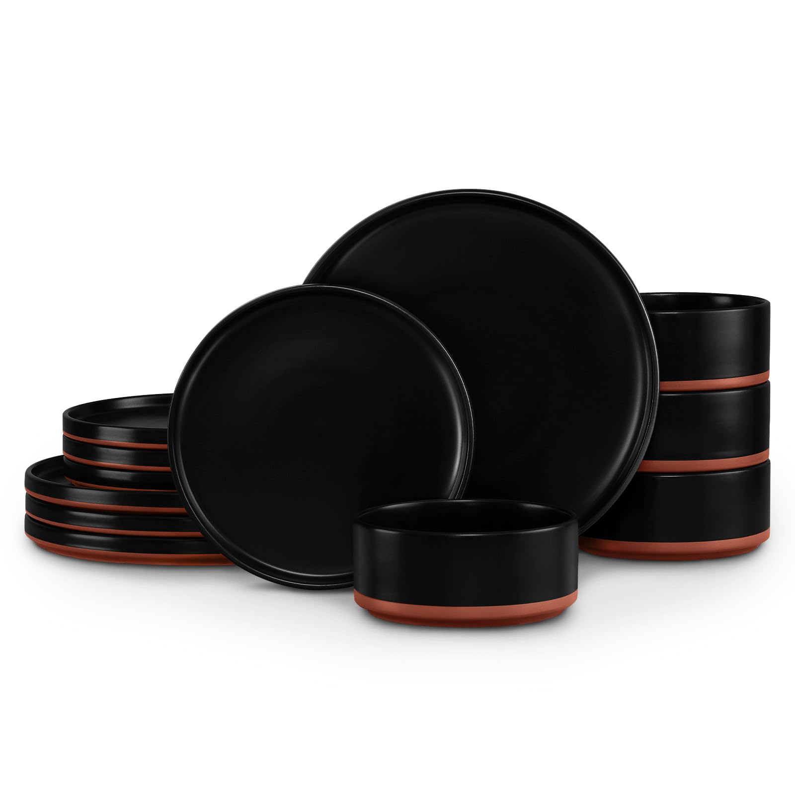 LIANYU 12-Piece Charcoal Black Dinnerware Set