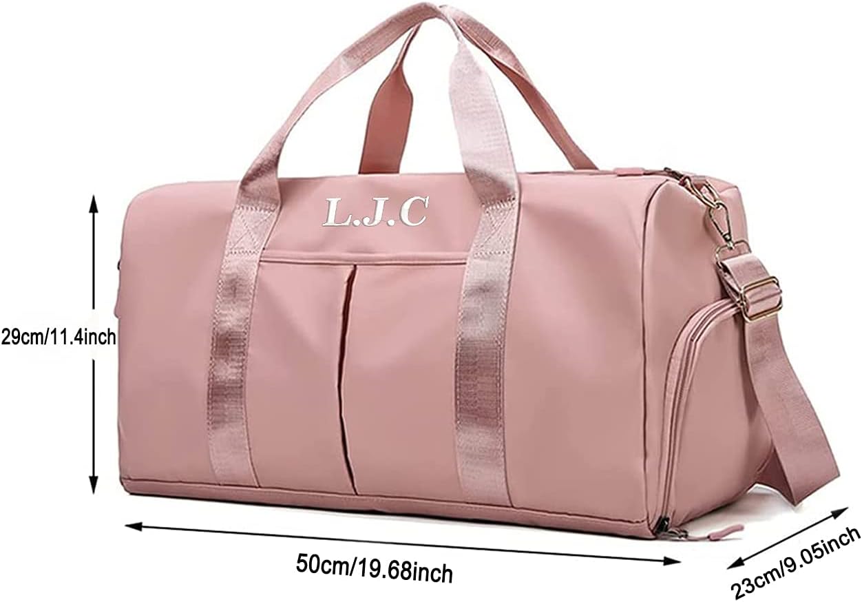 Personalized Duffel Bag Embroidered Sports Gym Bag Travel with Wet Dry Pockets & Shoe Compartment Gift For Groomsman,Bridesmaid (Pink)