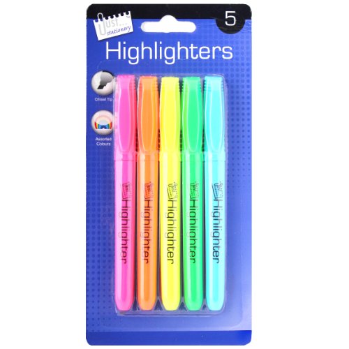 Just stationery Bright Chisel Tip Highlighter (Pack of 5), 6363