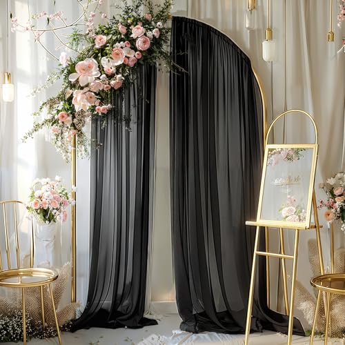 Image of Black Wedding Arch Draping Fabric 2 Panels 30'' x 20FT Black Drapes Sheer Fabric Backdrop Arch Draping Fabrics for Wedding Ceremony Birthday Party Bridal Shower Decoration