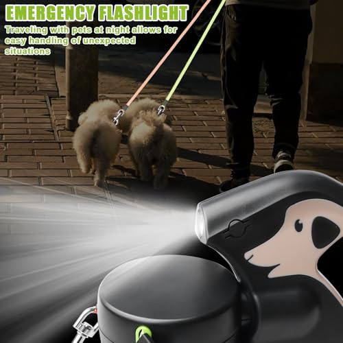 Doppelte Einziehbare Hundeleine, Rollleine Mit Led Licht, Ausziehbare Doppel Hundeleine Für 2 Hunde, 3M Hundeleine Flexi, Anti Rutsch Griff Schnellbremsknopf Für Kleine Und Mittelgroße Hunde(Braun)