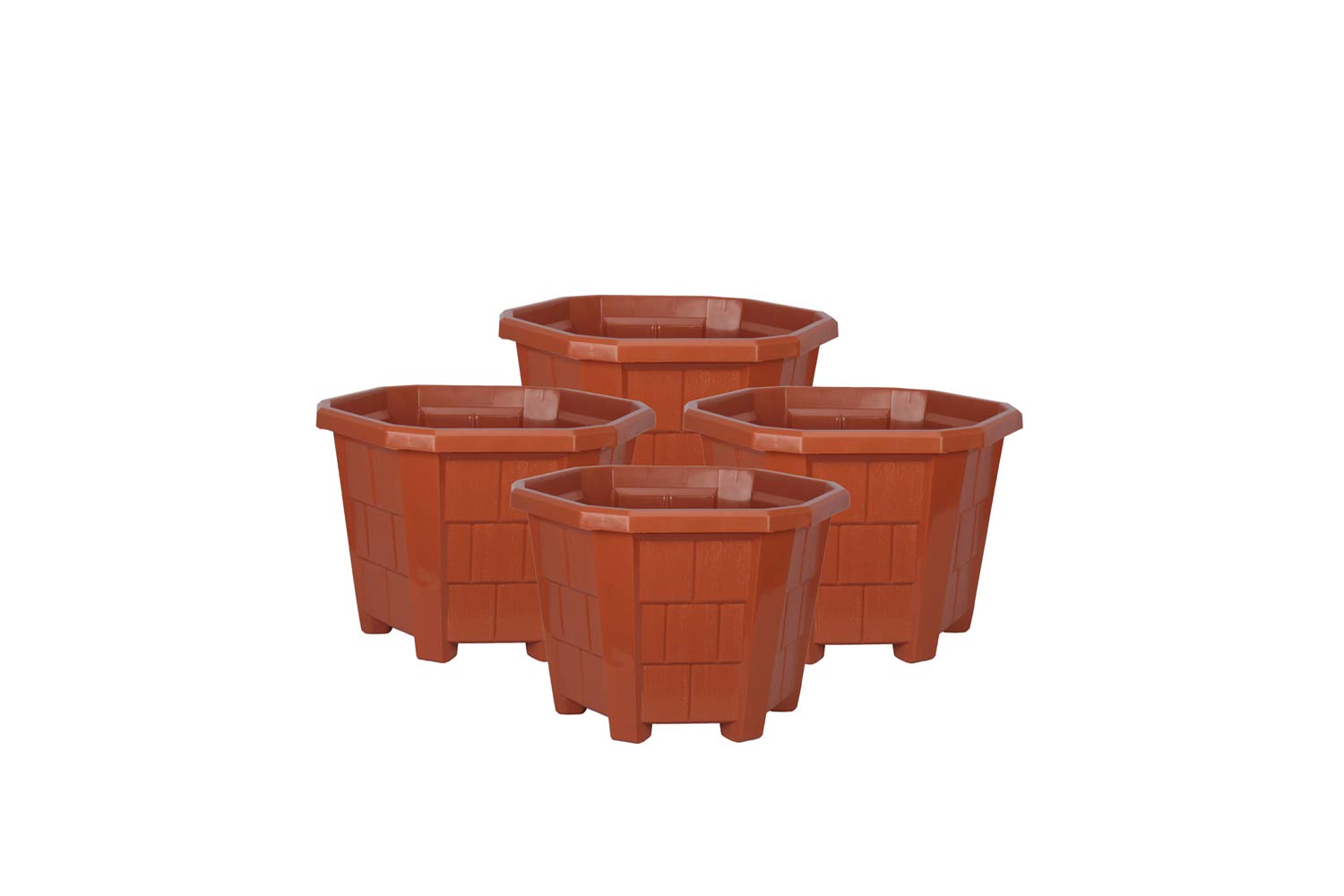 Halsey Hexagonal Plastic Pots, Durable Plant Pot Medium Size, Perfect for Outdoor Plants Indoor Plants (Pack of 4) (Medium)