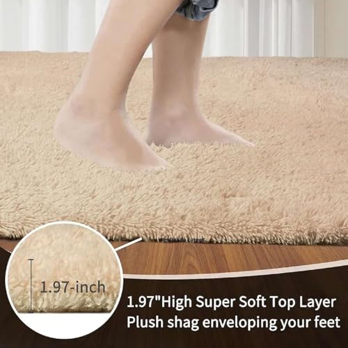 Image of Rectangular Ultimate Softness with 4x6 feet Skin Beige Fluffy shag Carpet Thick 2-inch Plush fibers,Soft Luxurious Pile,Anti-Slip Backing,Nursery,Living Room,Indoor Modern Home decor
