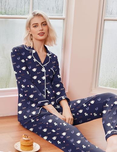 Image of Ekouaer Pajamas Women's Long Sleeve Sleepwear Soft Button Down Loungewear Pjs Lounge Set Nightwear XS-XXL