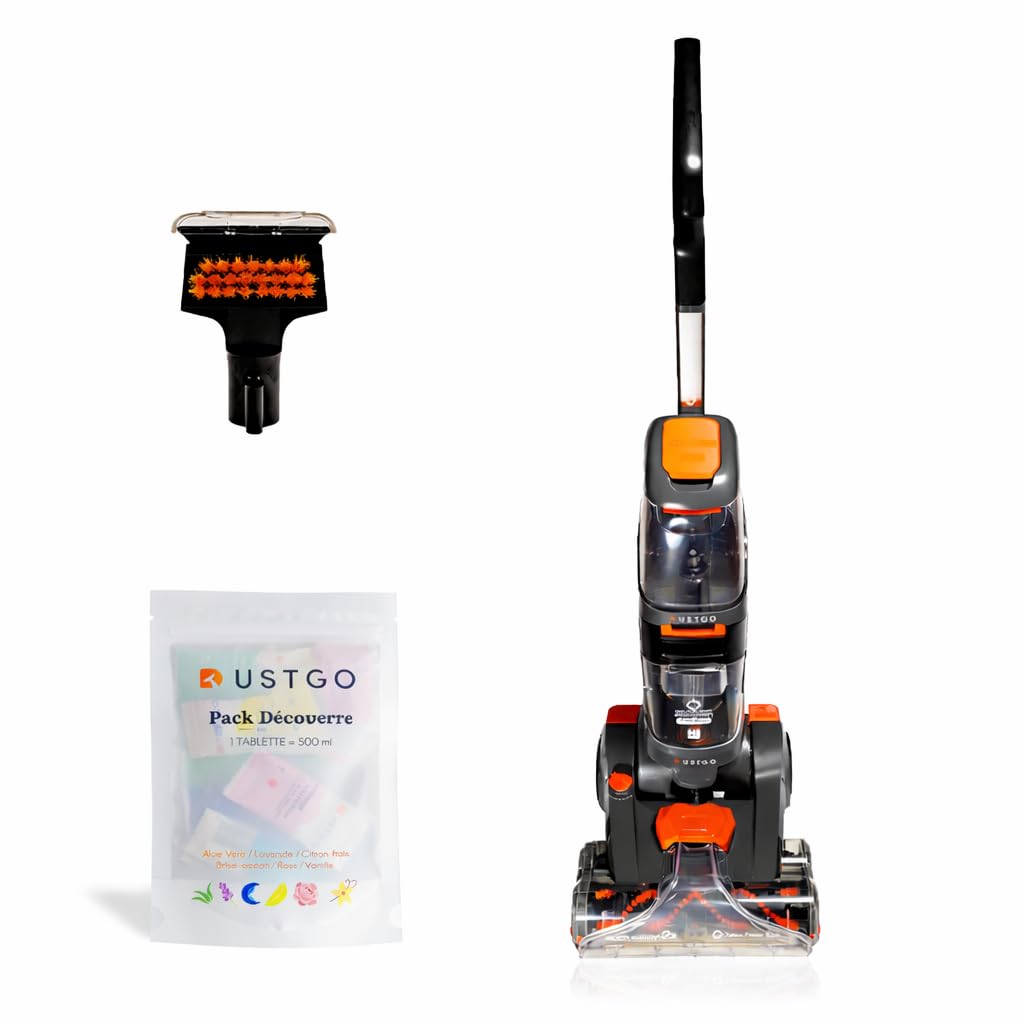 DUSTGO Dustgo Max, Shampouineuse Alfombra/Moquetas, Sofá & Colchón – 800 W, doble depósito 2,6 L/1,3 L, cepillo Turbo giratorio, manguera flexible, cable 7,2 m – Detergente offert.