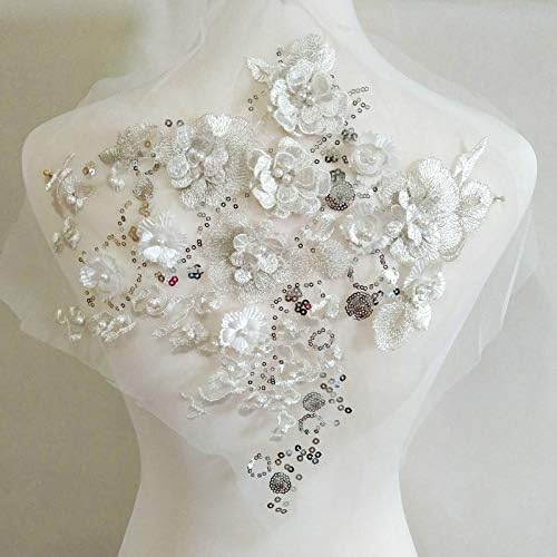 TYCHWZRMV(売店)刺繍のパッチ、 繊細な3Dフラワーデコレーション カラフルな立体刺繍パールレース 手作りDIYデコレーショ