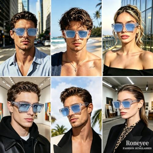 Image of Roneyee Rectangle Sunglasses Men Women Trendy Retro Sunglass UV Protection Fashion Acetate Stylish Square