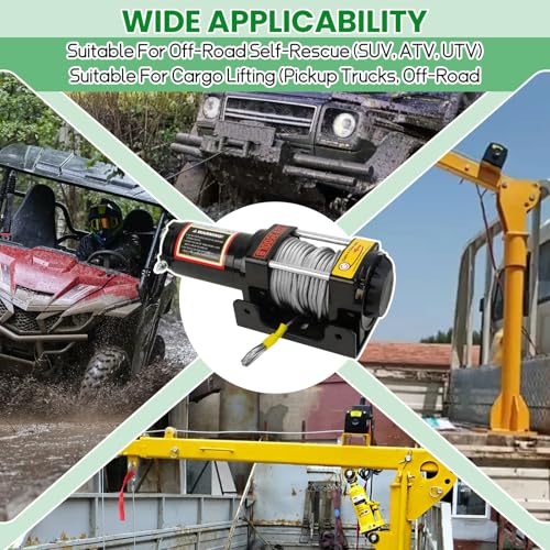 Elektrische Seilwinde 12V, 3500lb/1588kg Elektrische Seilwinde Mit Funkfernbedienung und Handsteuerung, Wasserdichter Kupfermotor, Anti Twist Stahldrahtseil, Ideal für Rettungen im Gelände