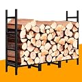 USCNC 4FT Matte Black firewood rack outdoor Indoor Holder for Fireplace Wood Storage?Outdoor Indoor Metal Wood Pile Storage Organizer, Patio Logs Stand tool